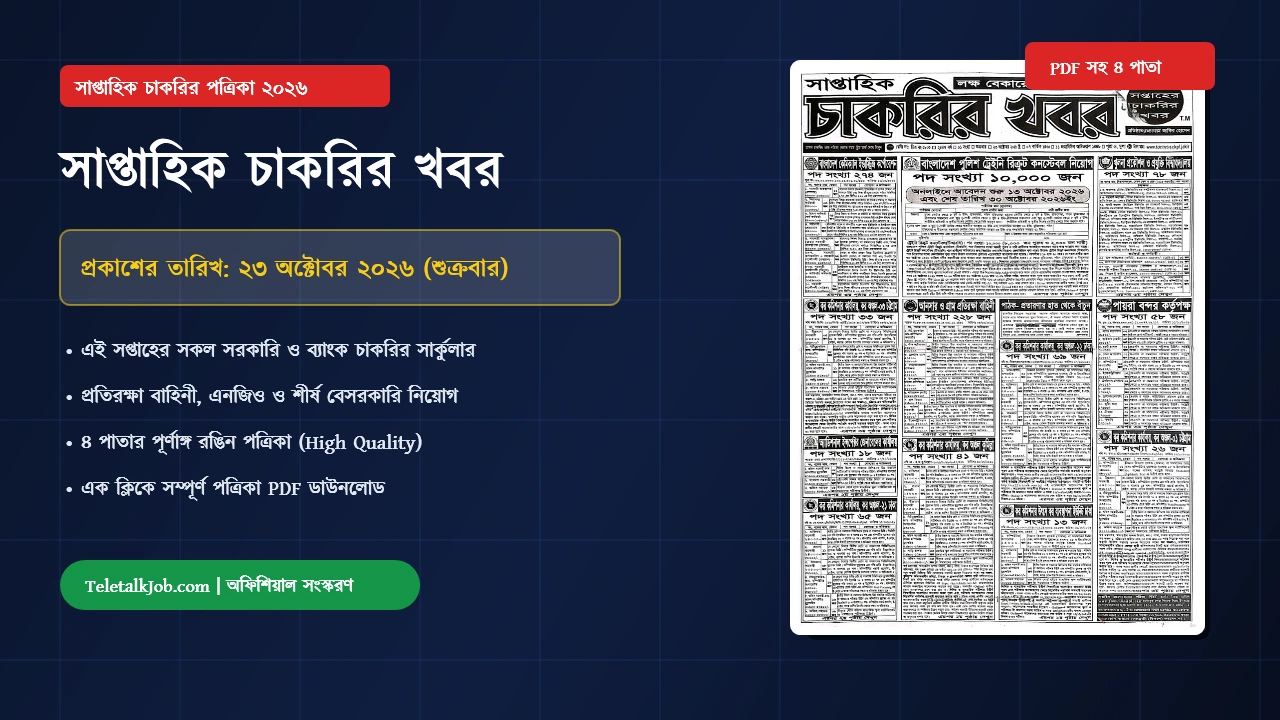 সাপ্তাহিক চাকরির খবর পত্রিকা ২৩ অক্টোবর ২০২৬ PDF সহ 1 সাপ্তাহিক চাকরির খবর পত্রিকা ২৩ অক্টোবর ২০২৬